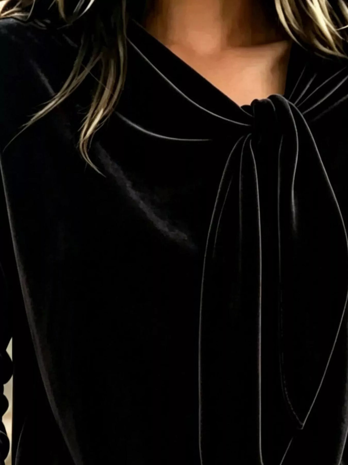Trendsi Velvet Tie Front Long Sleeve Sweatshirt -