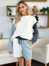 Trendsi Double Take Full Size Contrast Drop Shoulder Top and Shorts Set -
