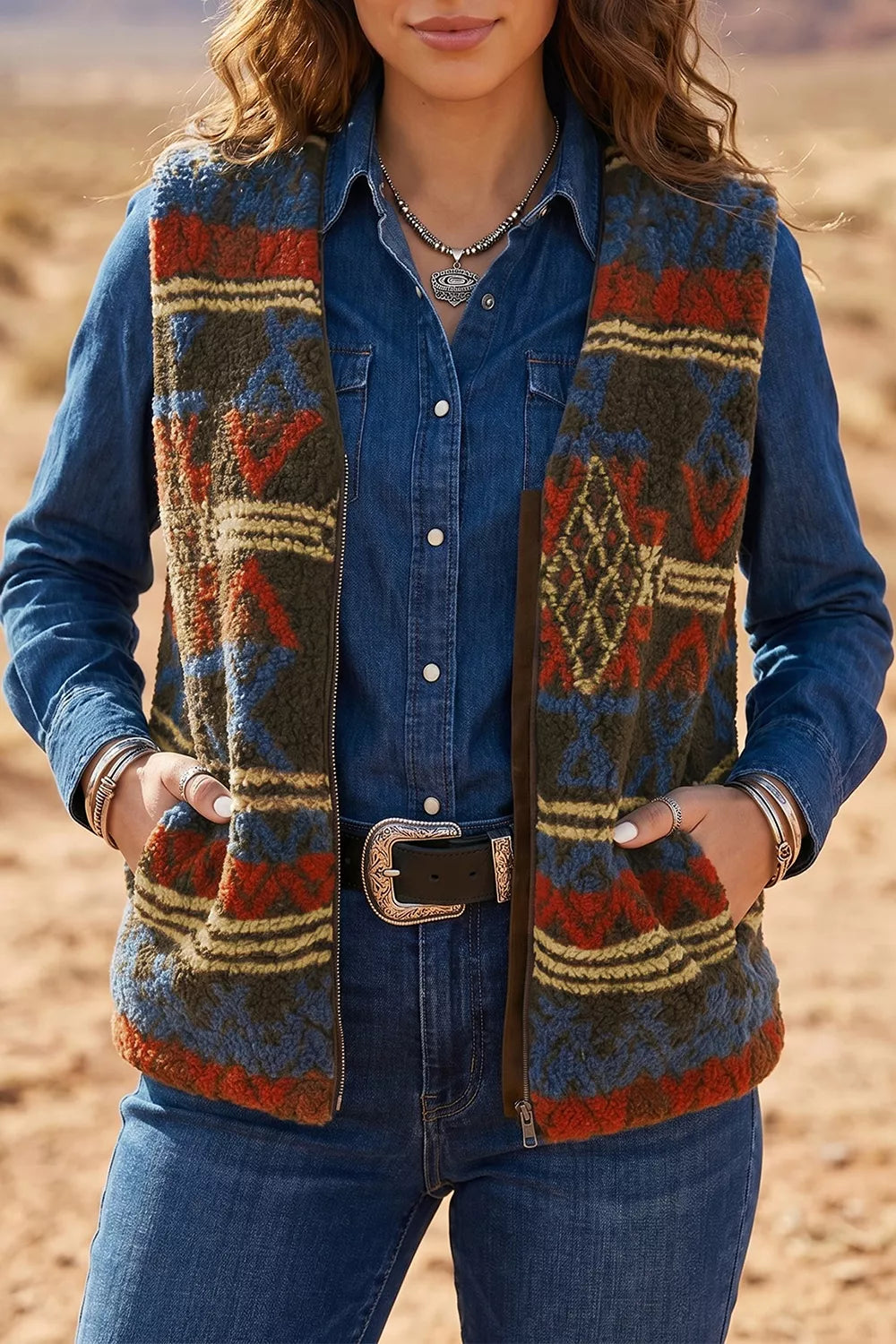 Trendsi Patterned Fleece Vest Coat -
