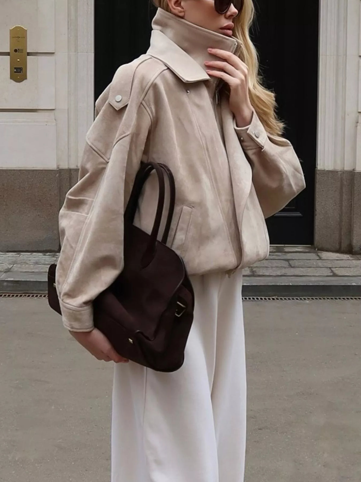 Trendsi Zip Up Dropped Shoulder Moto Jacket -