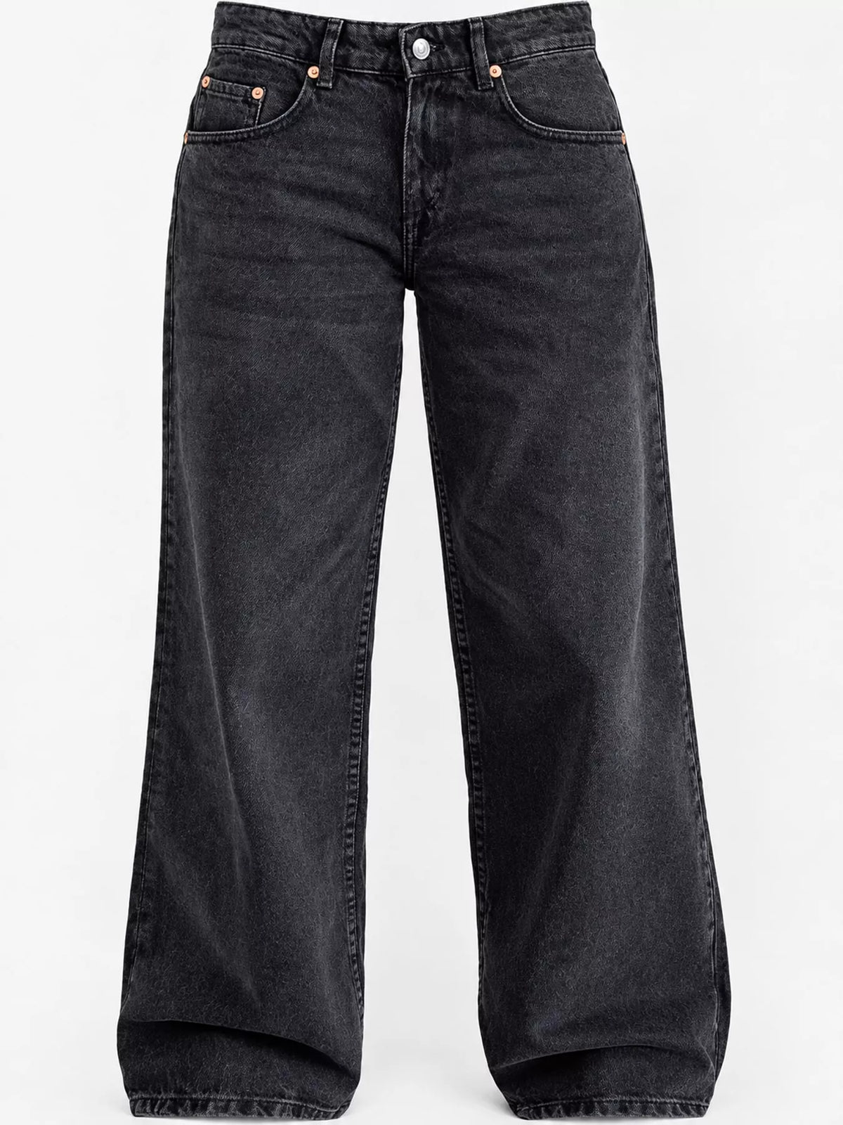 Wide-Leg Vintage Wash Jeans in charcoal, back view