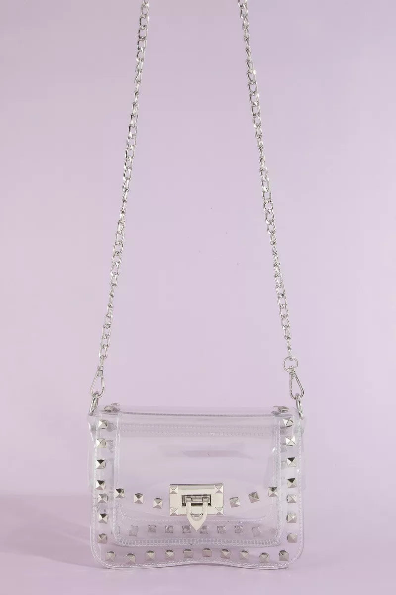 Women's Clear Studded Crossbody Bag With Chain Strap Stadium Bag — product view 1