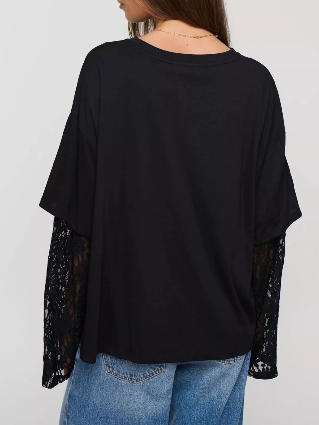 Trendsi Layered Lace-Sleeve T-Shirt -