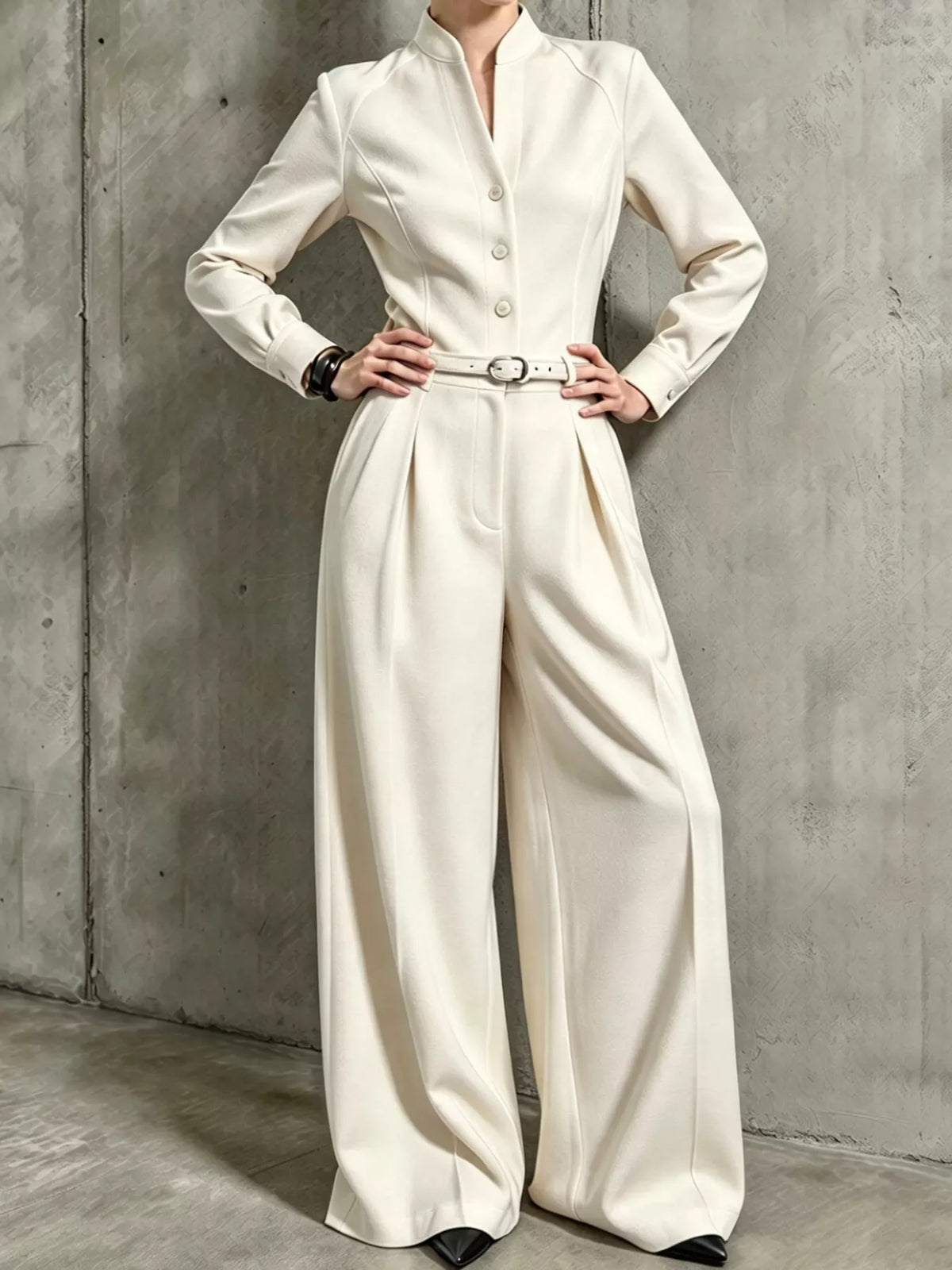 Button Front Wide-Leg Jumpsuit — front view