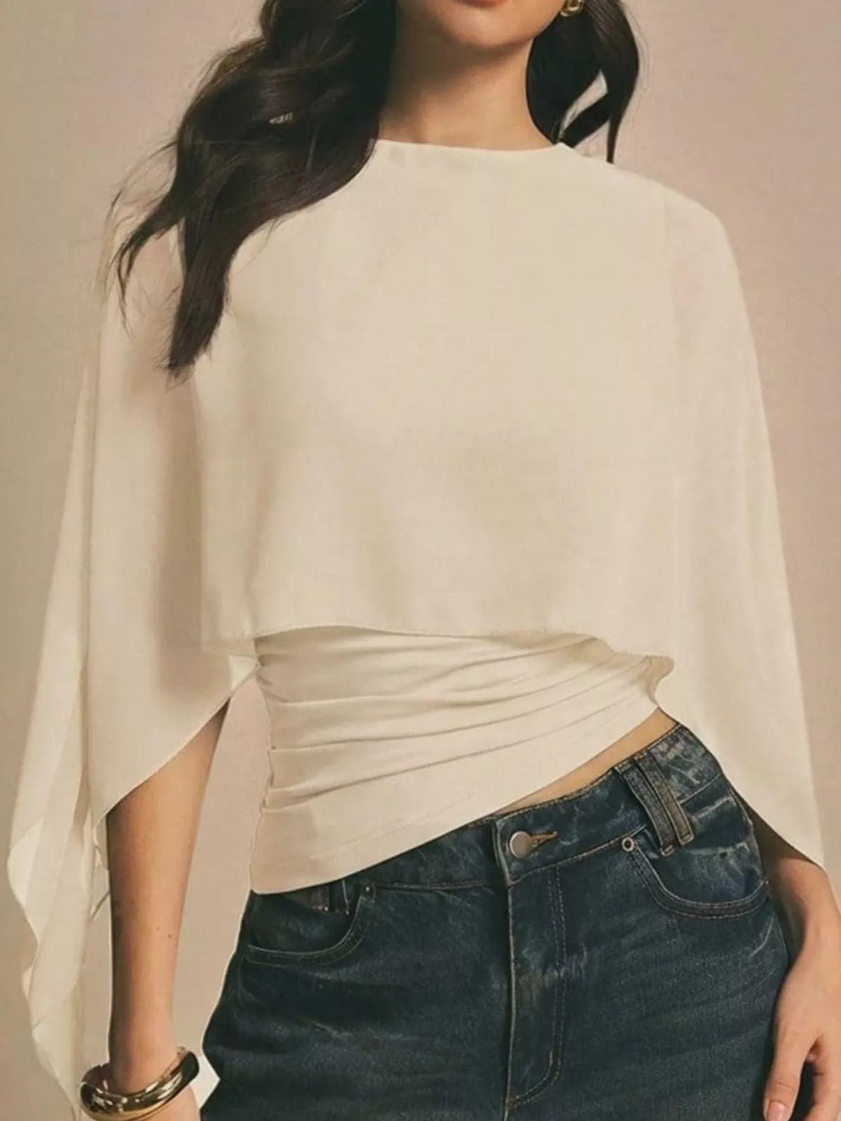 Off-White cape sleeve round neck blouse