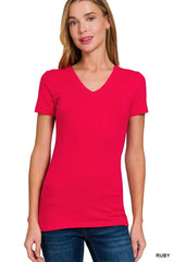 Trendsi Zenana Basic Cotton V-Neck Short Sleeve T-Shirt -