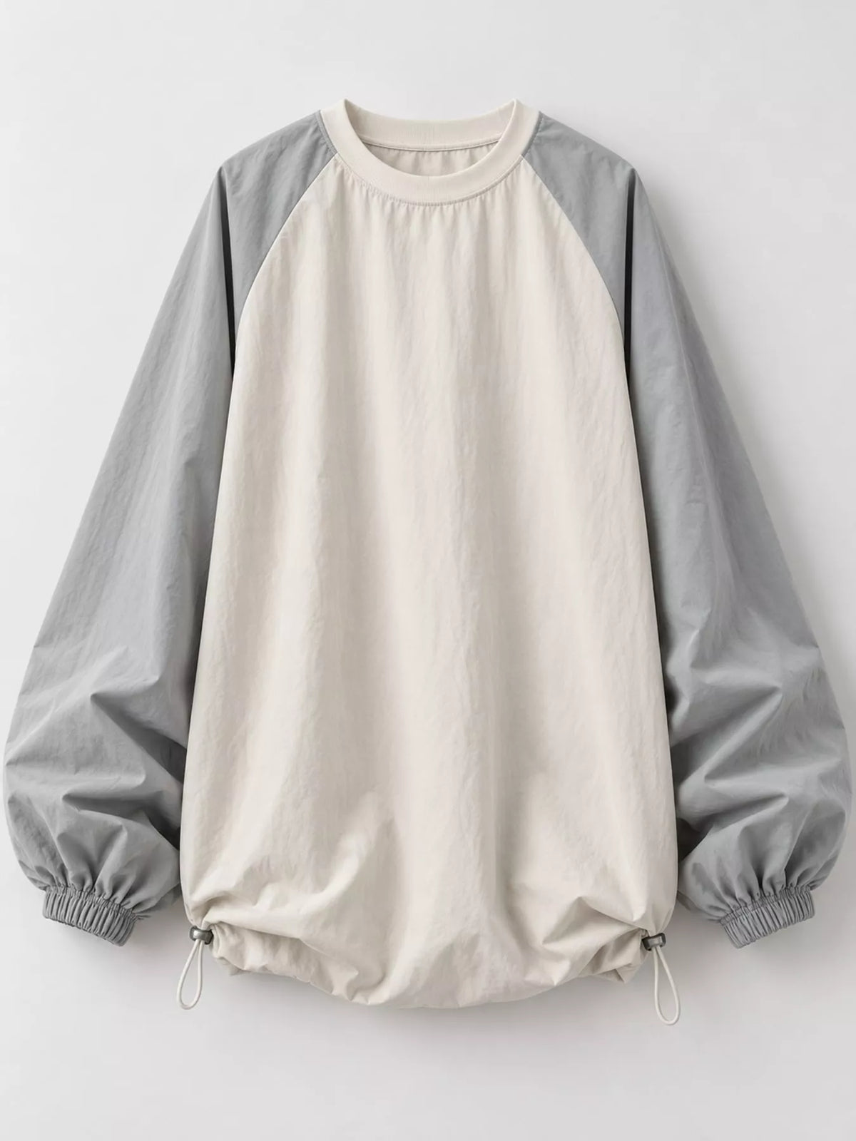 Colorblock sweatshirt, gray and cream flat lay