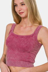 Trendsi Zenana Washed Ribbed Scoop Neck Wide Strap Tank -