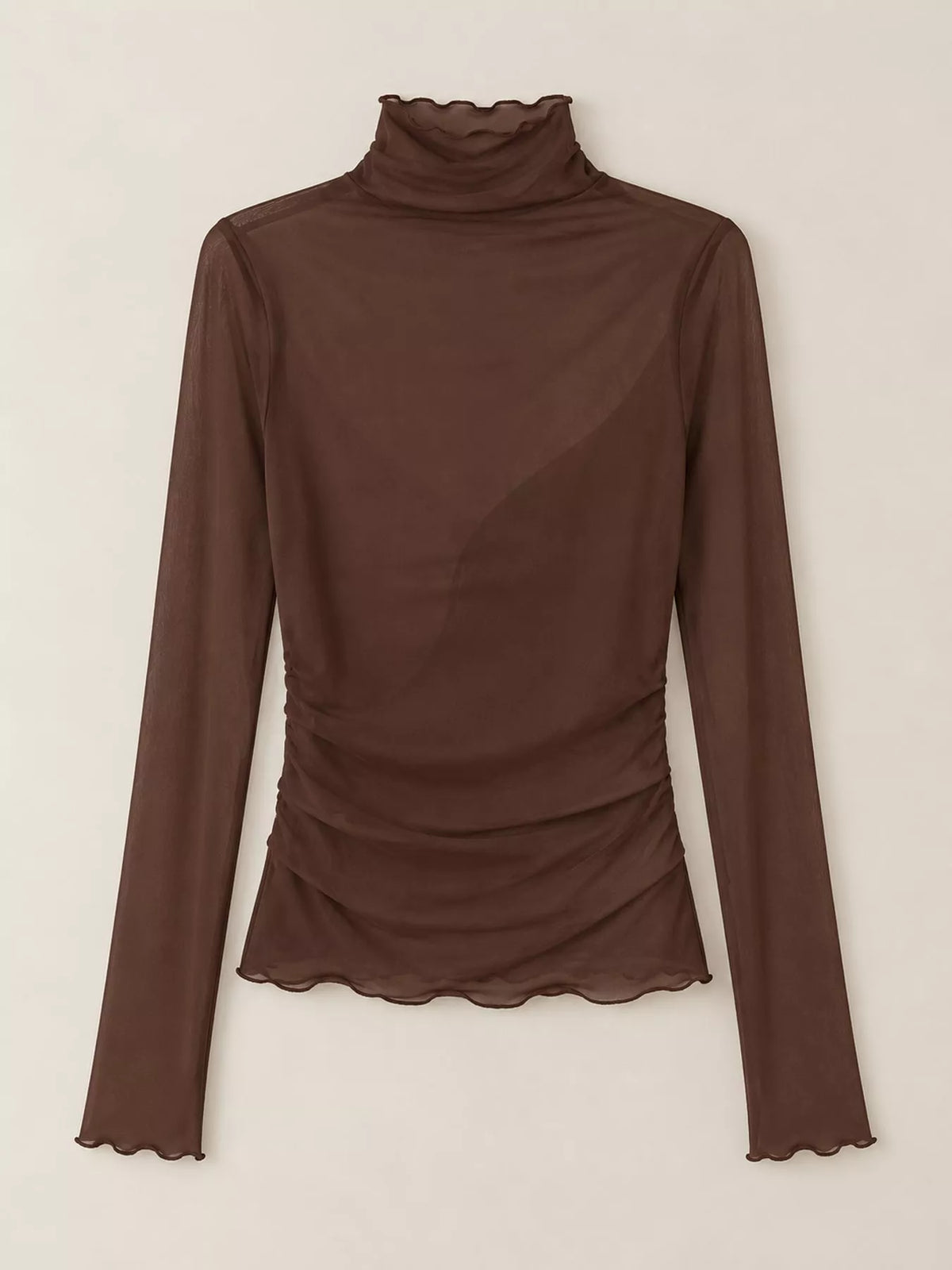 Brown sheer turtleneck mesh t-shirt