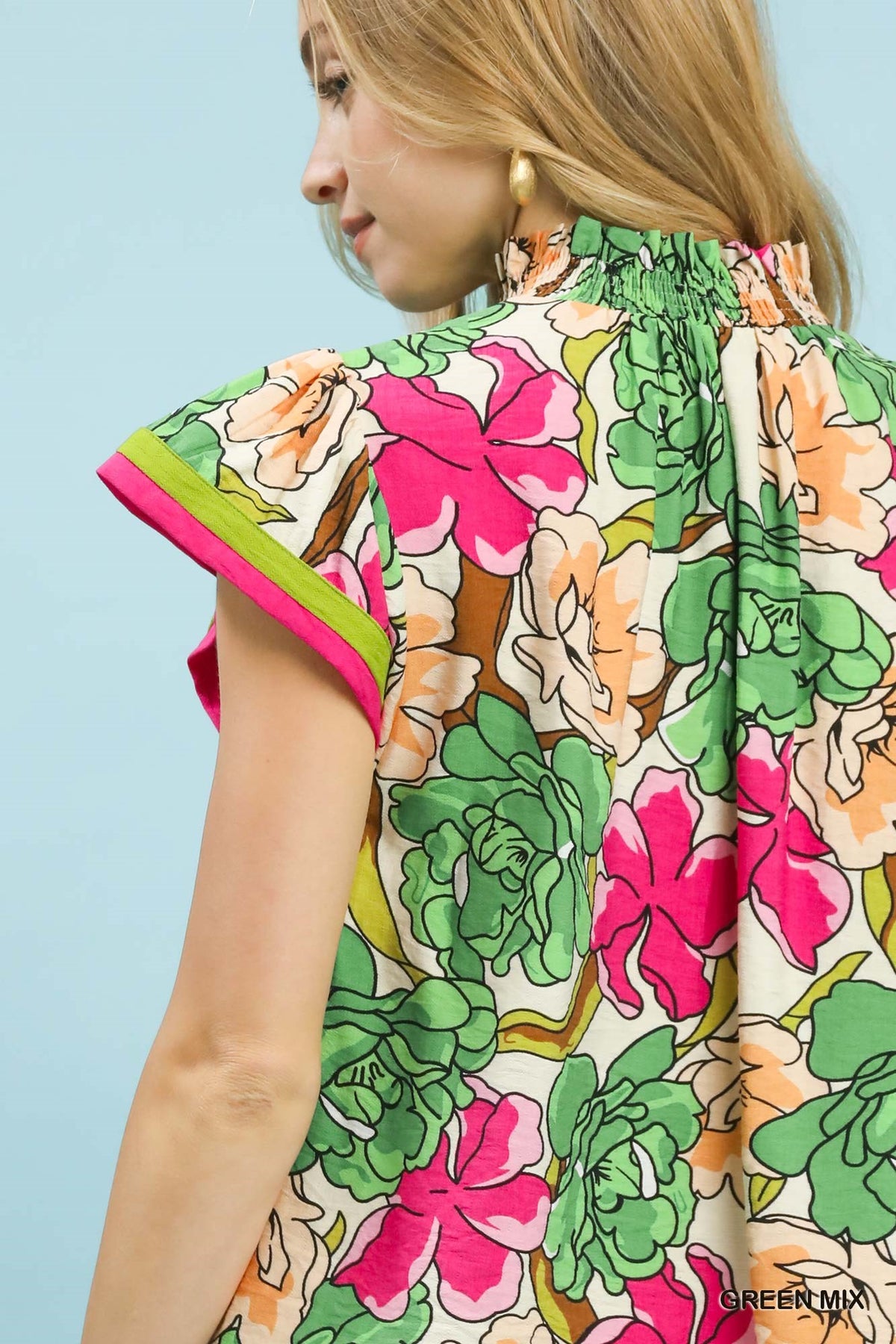 Women's Floral Print Rayon Blouse With Contrast Trim — product view 4