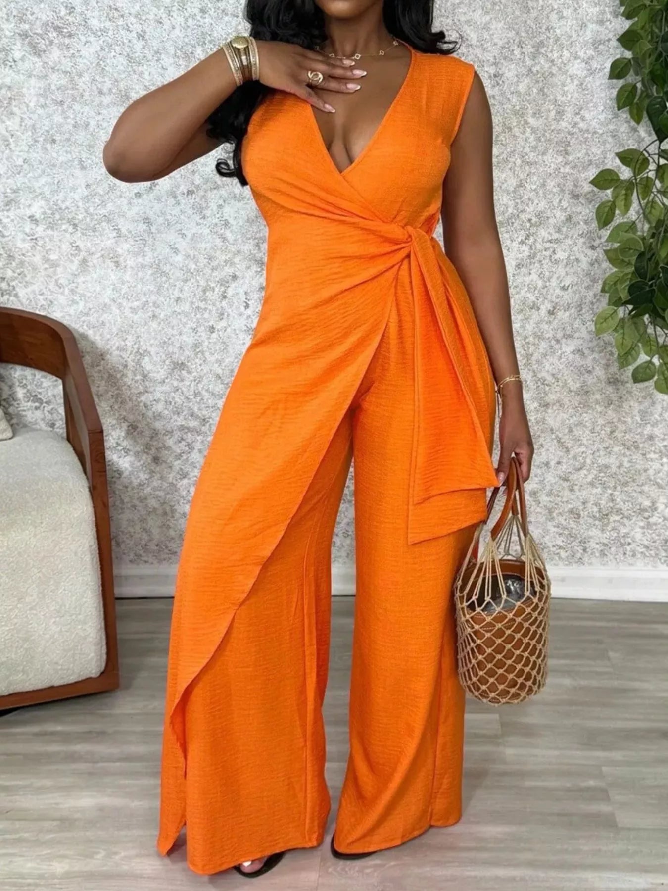 Trendsi Wrap Front Wide Leg Jumpsuit -