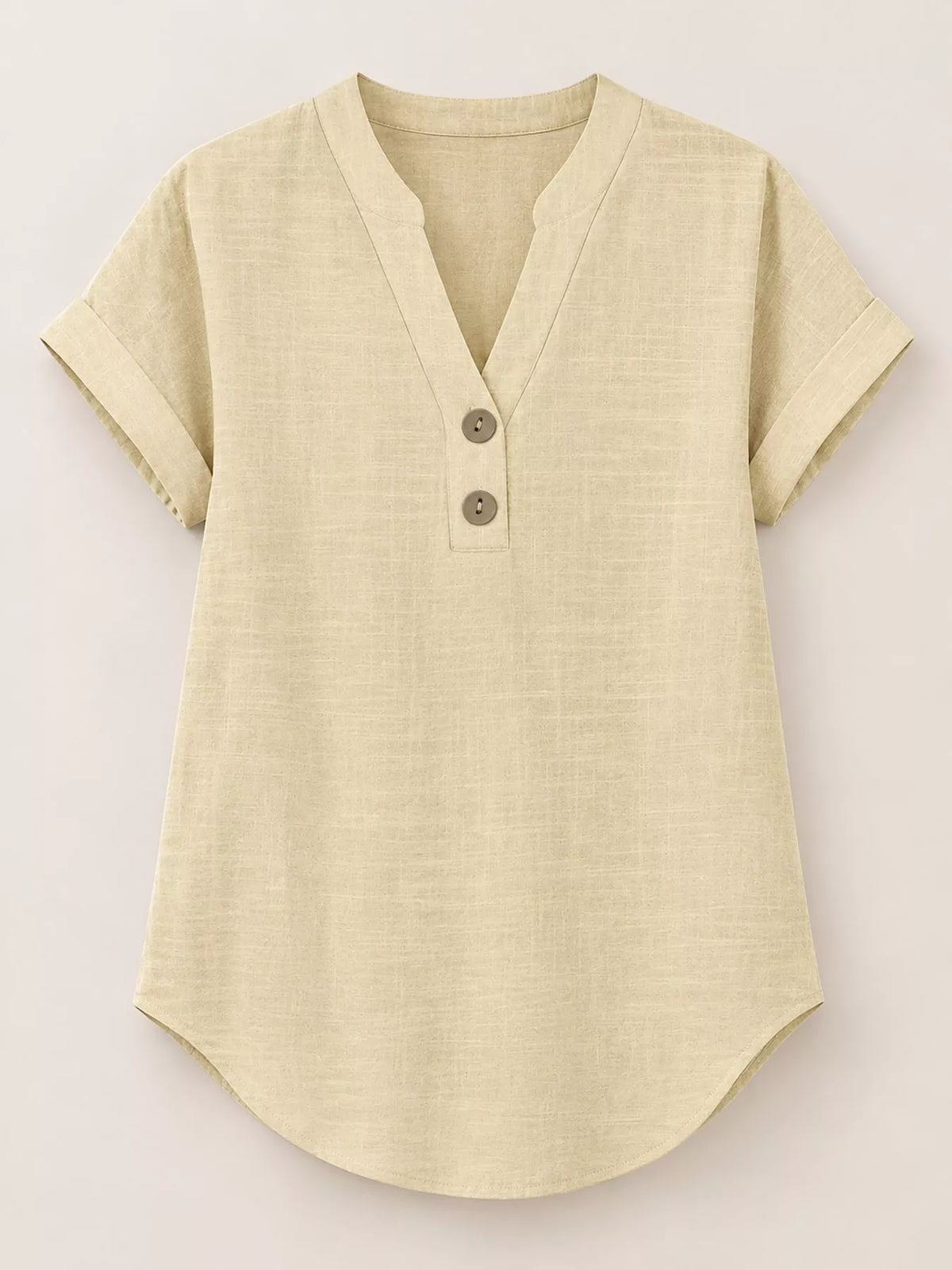 Pale yellow button detail short sleeve blouse, front view