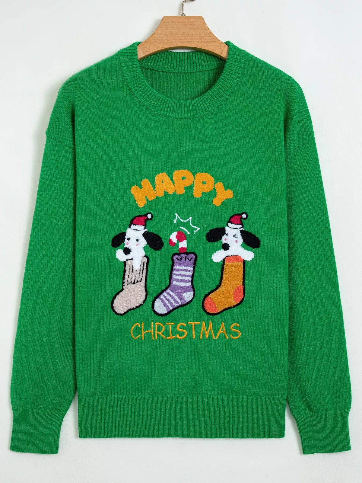 Christmas patch sweater, green hanging front