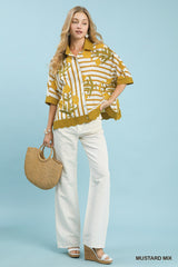 Trendsi Umgee Mix Floral Stripe Button Down Top -