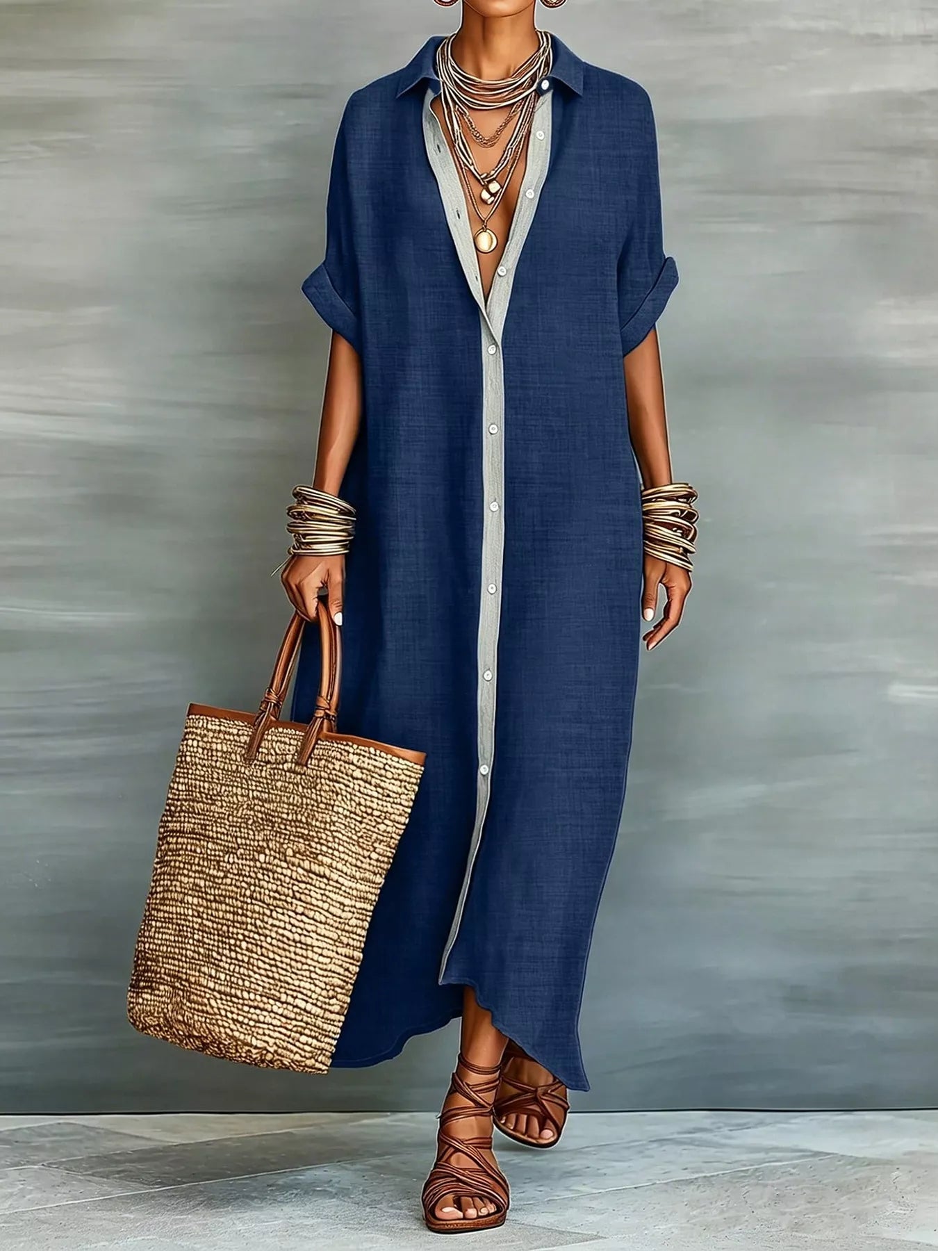 Trendsi Casual Linen Shirt Dress with Button-Down Front -