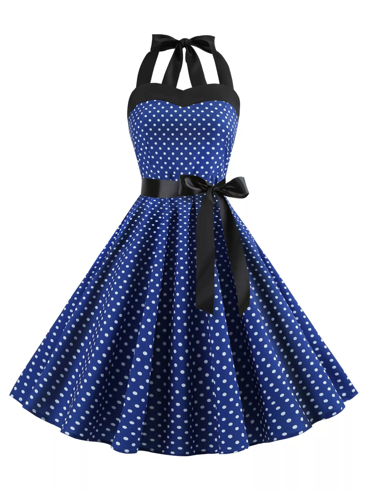 Halter neck sleeveless knee dress, product view