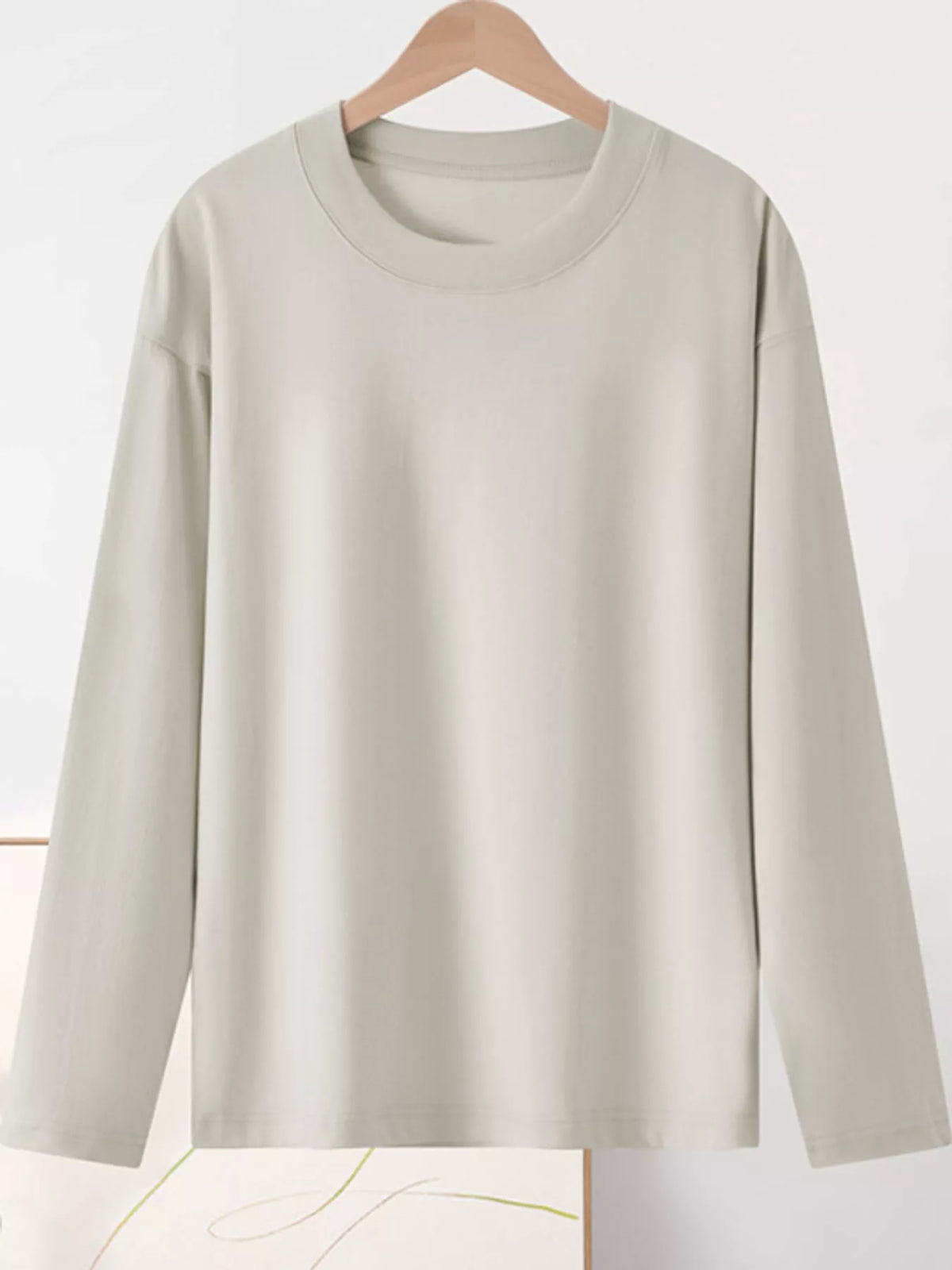 Solid Long-Sleeve Crew Neck T-Shirt — garment front