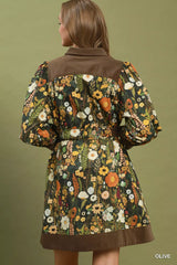 Trendsi Umgee Floral Print Belted Puff Sleeve Mini Dress -