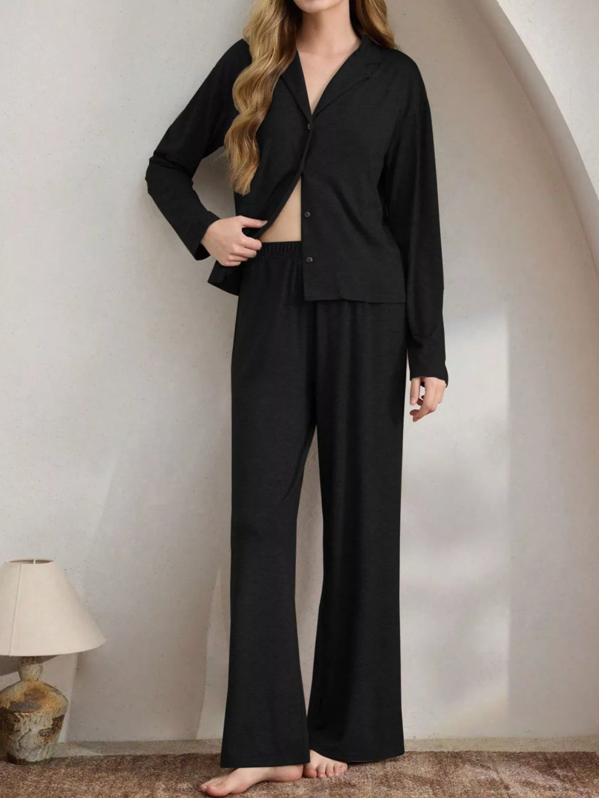 Trendsi Button-Down Top and Wide-Leg Pants Lounge Set -
