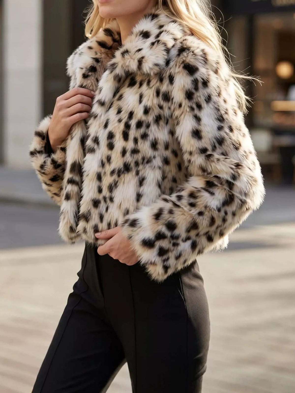 Collared long sleeve jacket, side view
