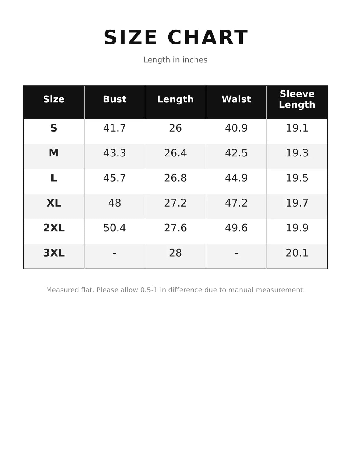 Size chart for women's drawstring dropped shoulder hoodie