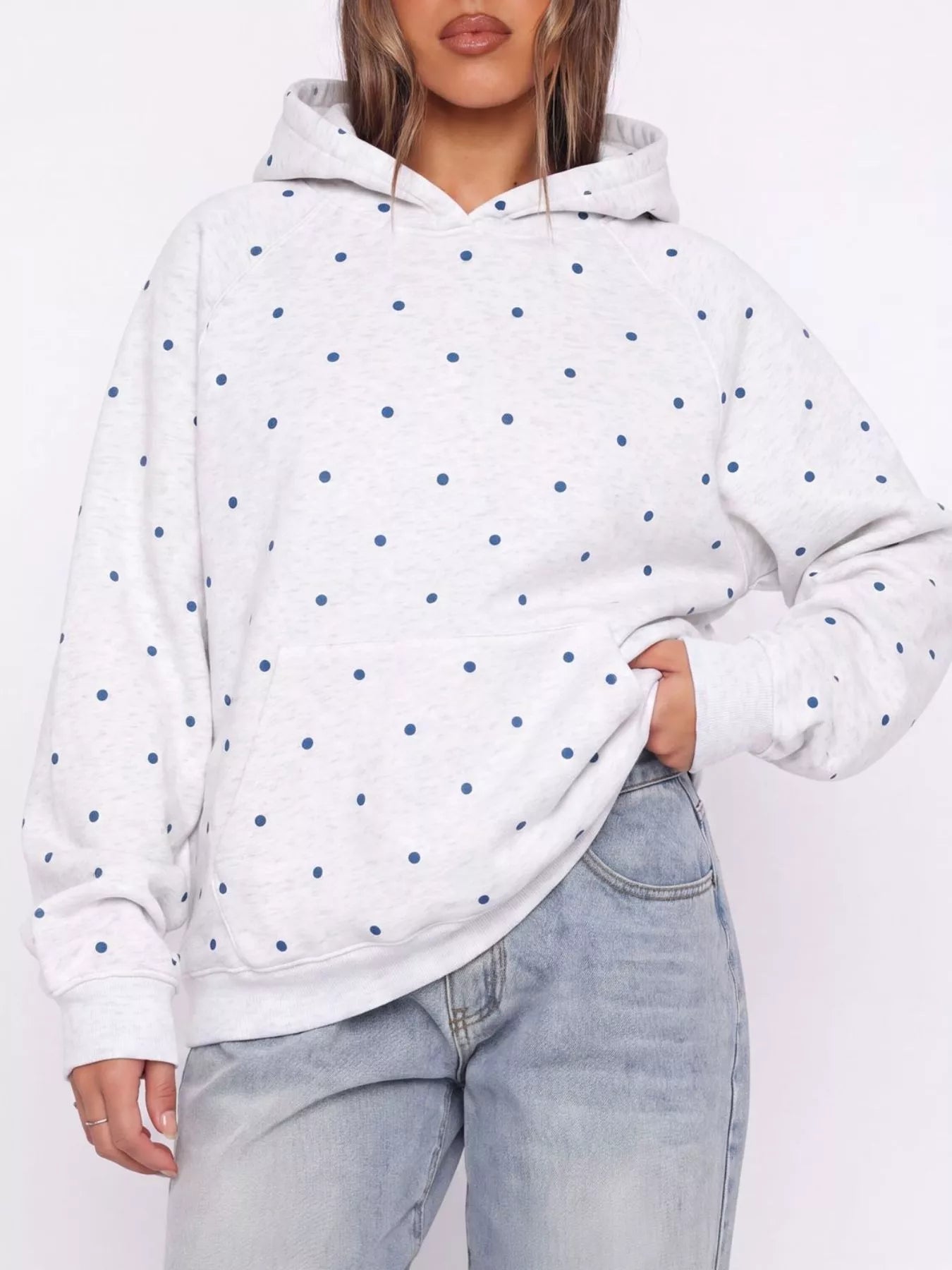 Trendsi Polka Dot Raglan Sleeve Hoodie -