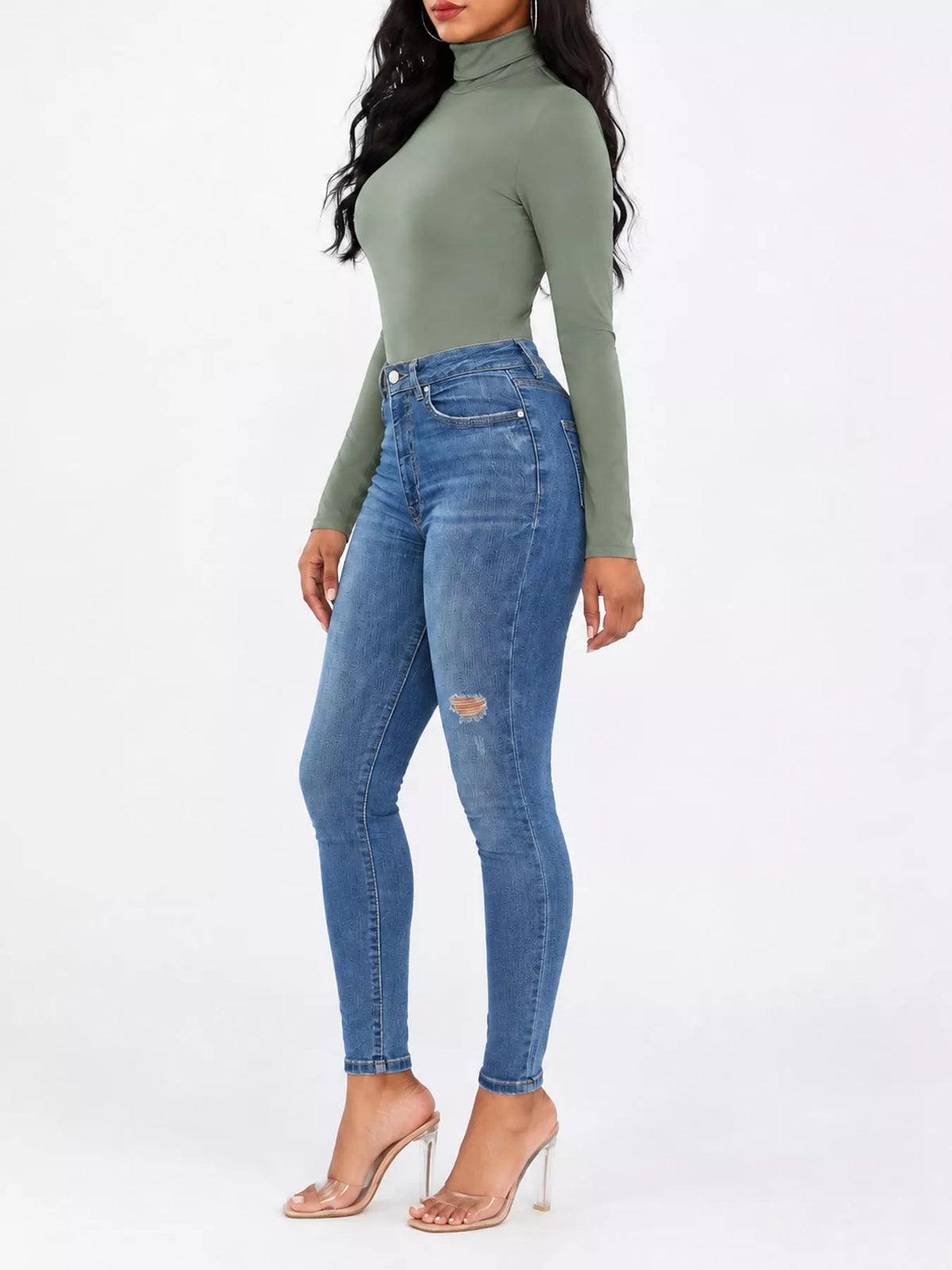 Long Sleeve Turtleneck Slim-Fit Bodysuit in green