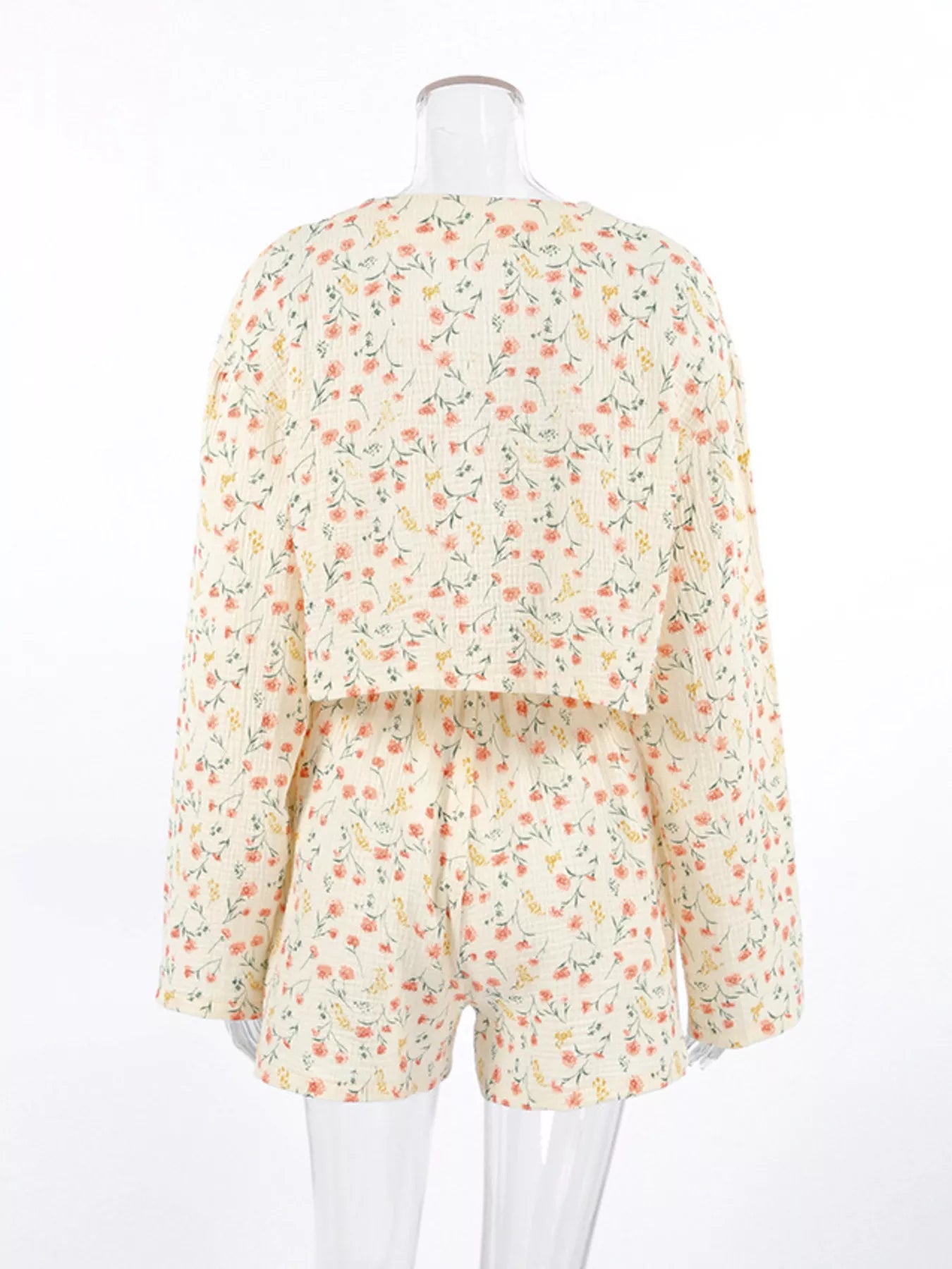 Trendsi Floral Print Crinkle Texture Tie-Front Top and Shorts Set -