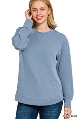 Trendsi Zenana Full Size Raised Rib Round Neck Long Sleeve Top Plus Size -