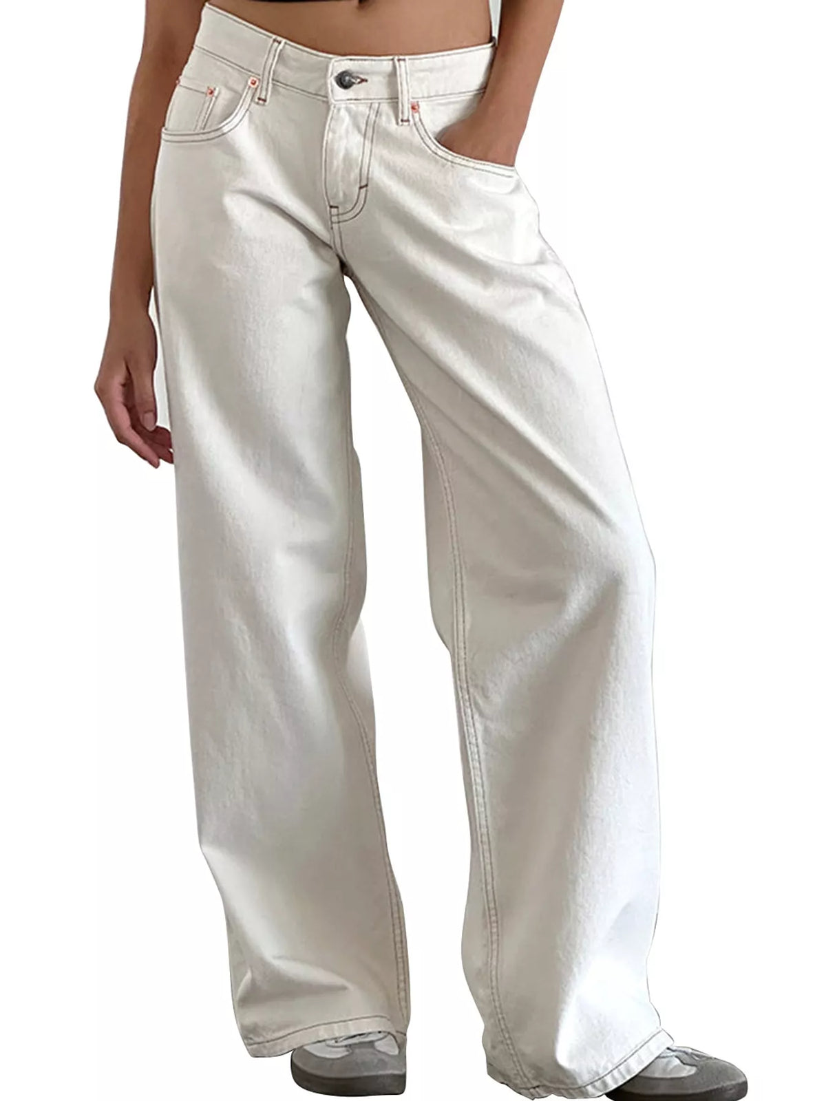 Wide-Leg Vintage Wash Jeans in white, front view