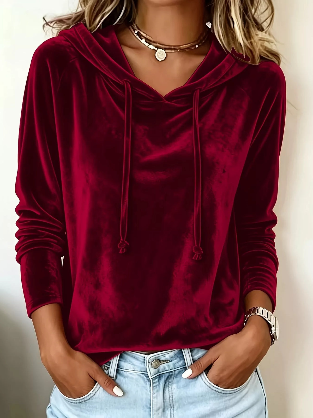 Trendsi Full Size Velvet Drawstring Long Sleeve Hoodie Plus Size -
