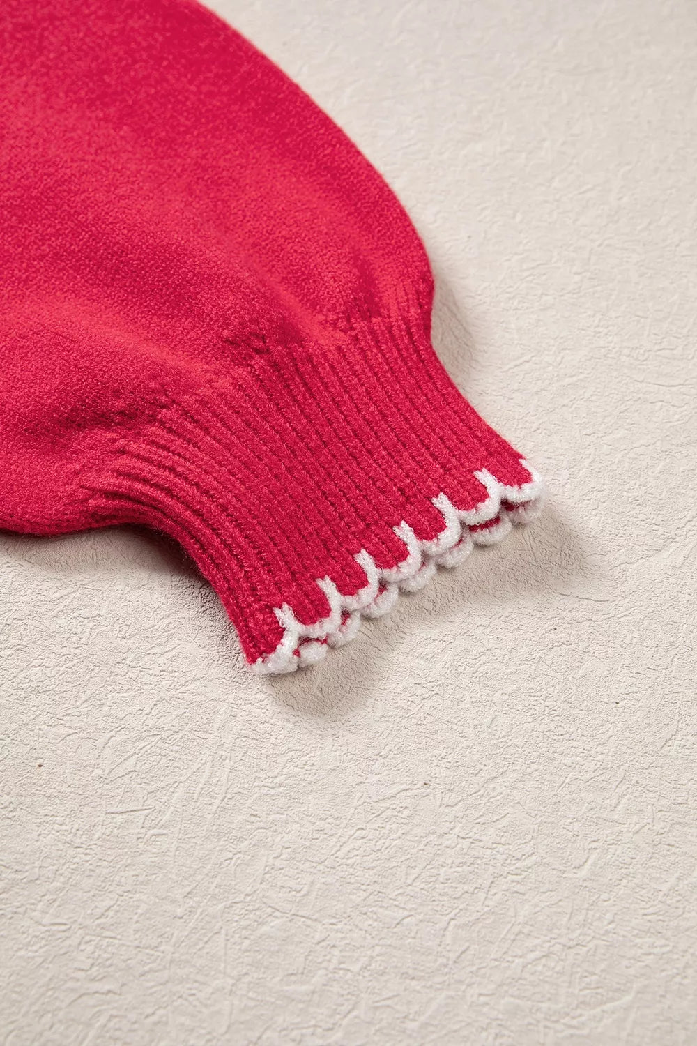 Christmas Tree Contrast Stitch Sweater in scarlet, construction detail