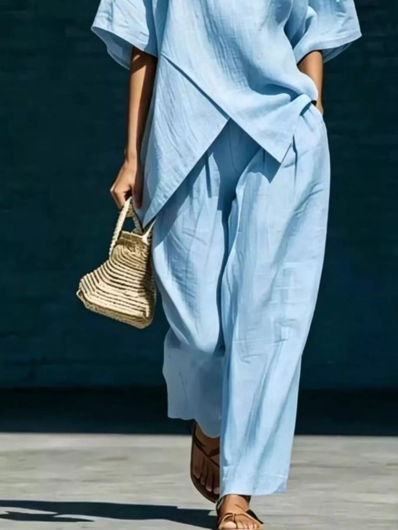 Trendsi Full Size Asymmetric Top and Wide-Leg Pants Set Plus Size -