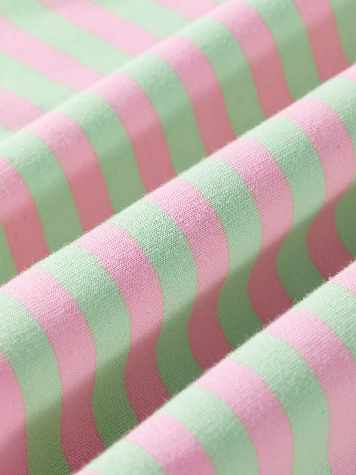 Striped Round Neck Long Sleeve Sweatshirt in pink and green, fabric detail