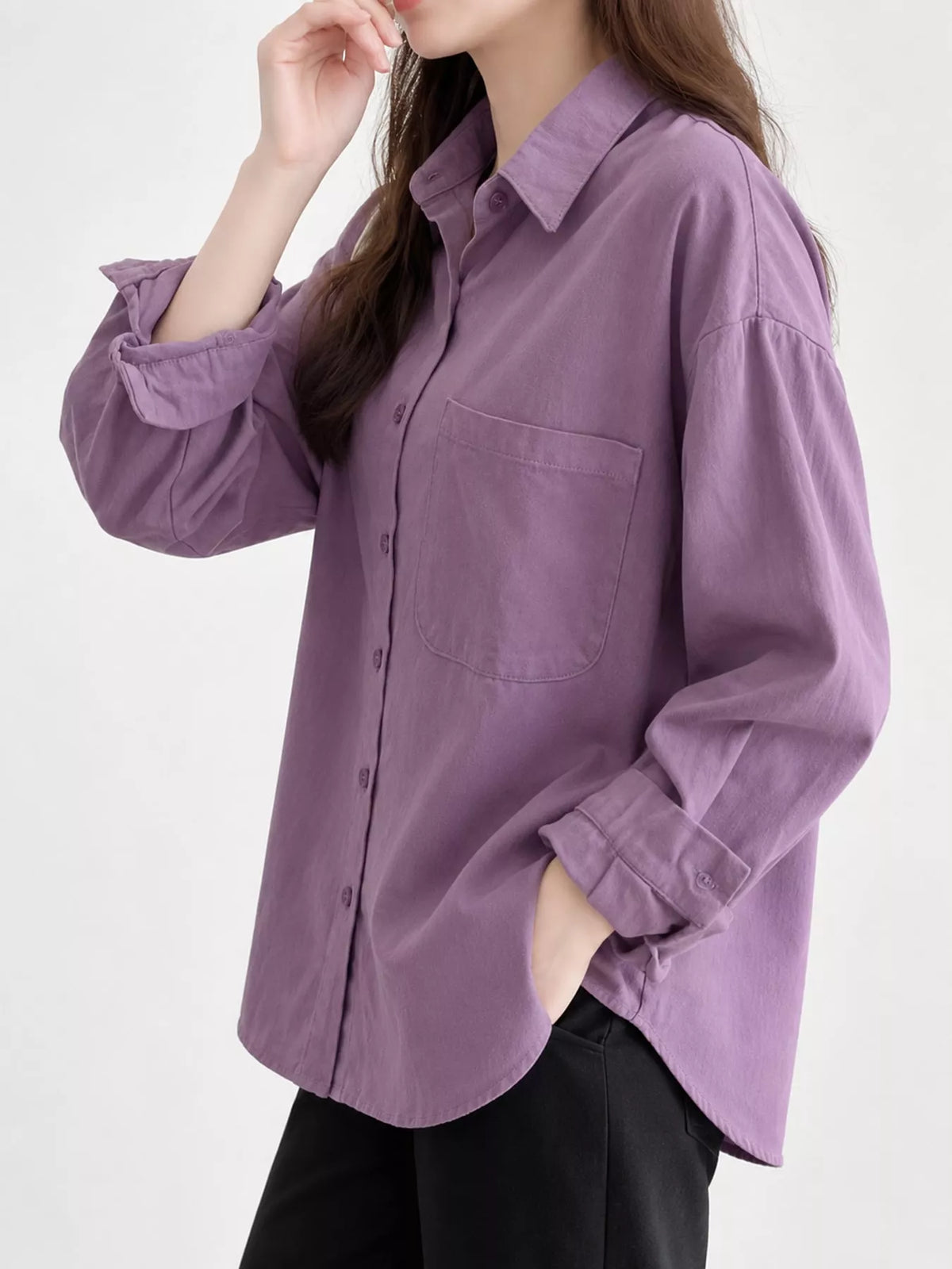 Purple oversized button-down long sleeve shirt