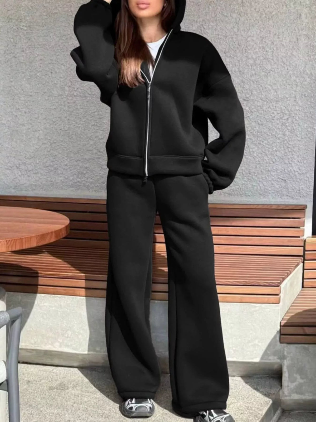 Trendsi Zip-Up Hoodie and Wide-Leg Sweatpants Set -