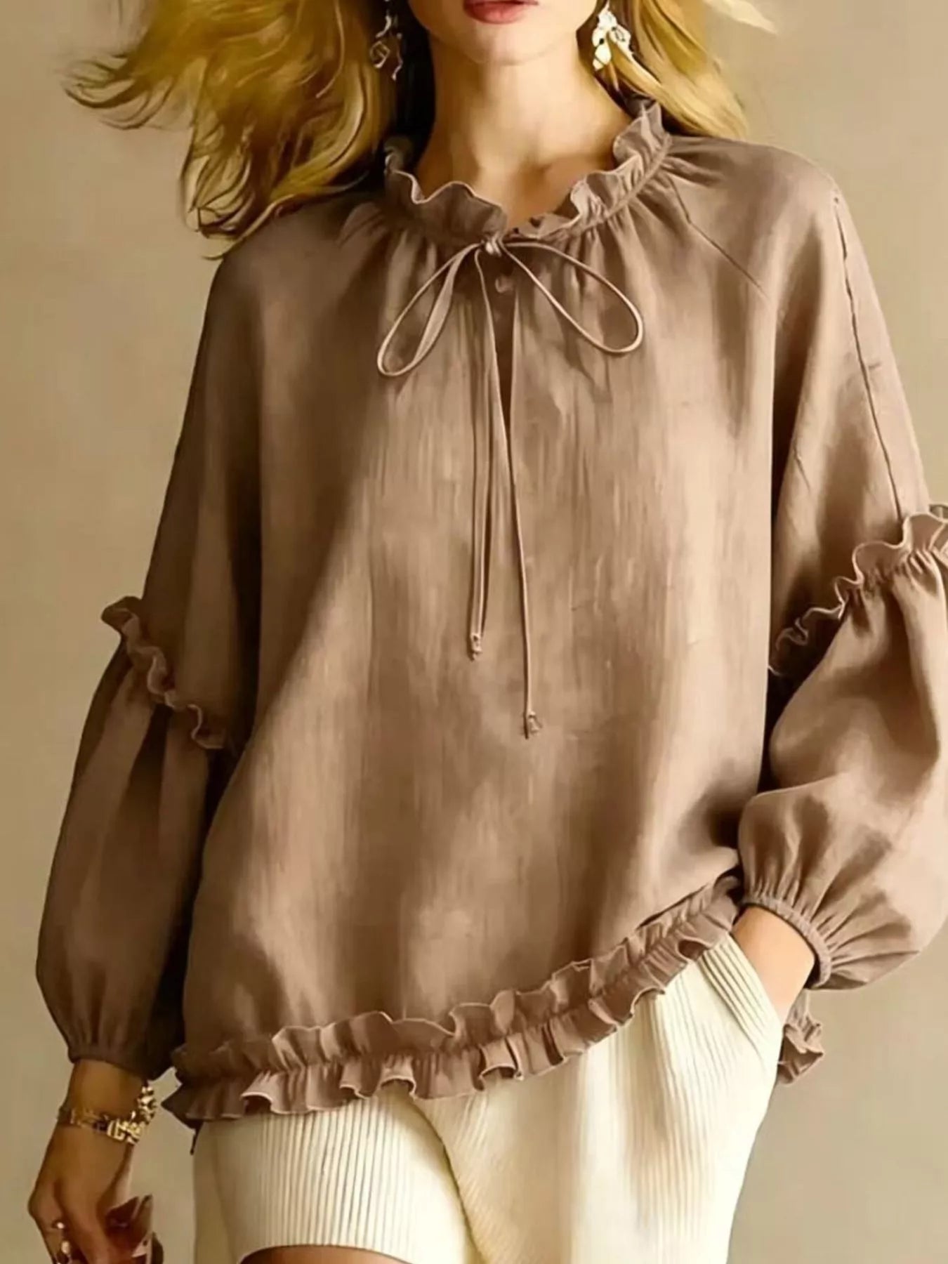 Trendsi Frill Balloon Sleeve Blouse -