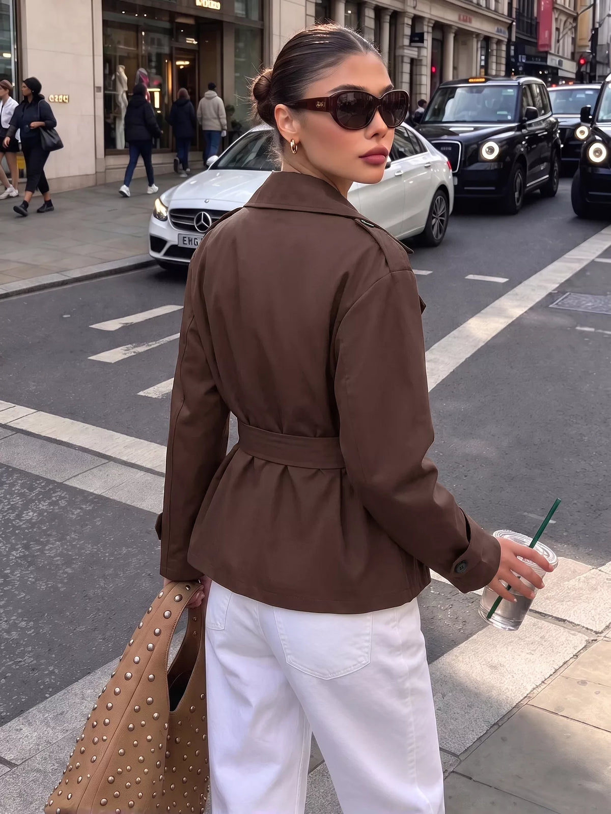 Lapel Collar Tie-Waist Jacket — back view
