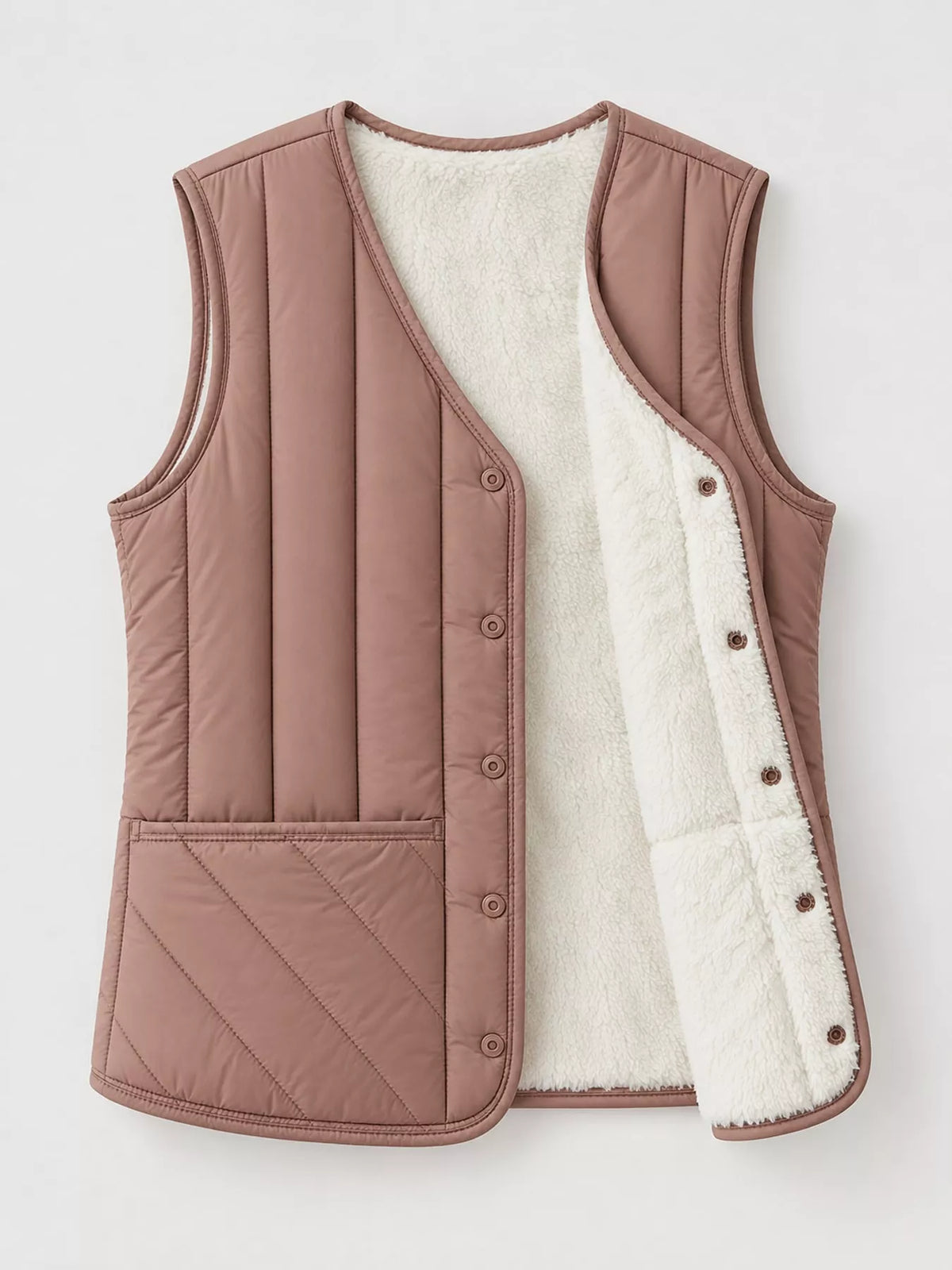 Quilted Button Up Vest in dusty pink, front view