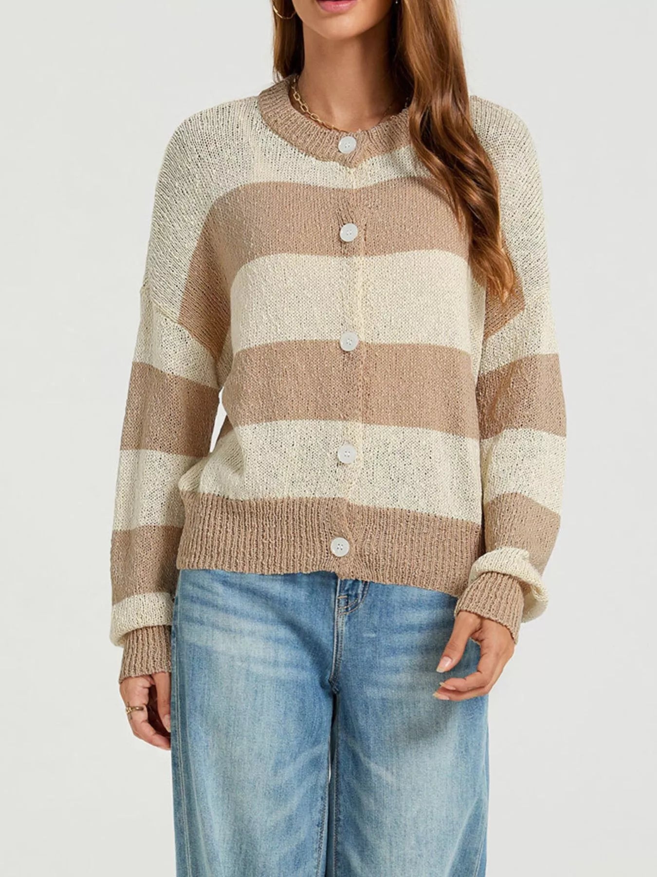 Trendsi Casual Striped Button-Down Knit Cardigan -