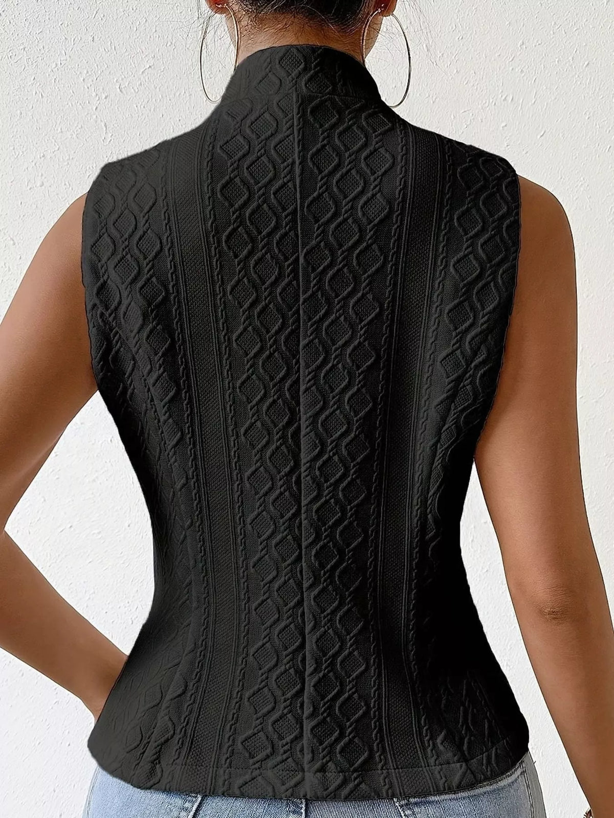 Textured Single-Breasted Vest in black, back view