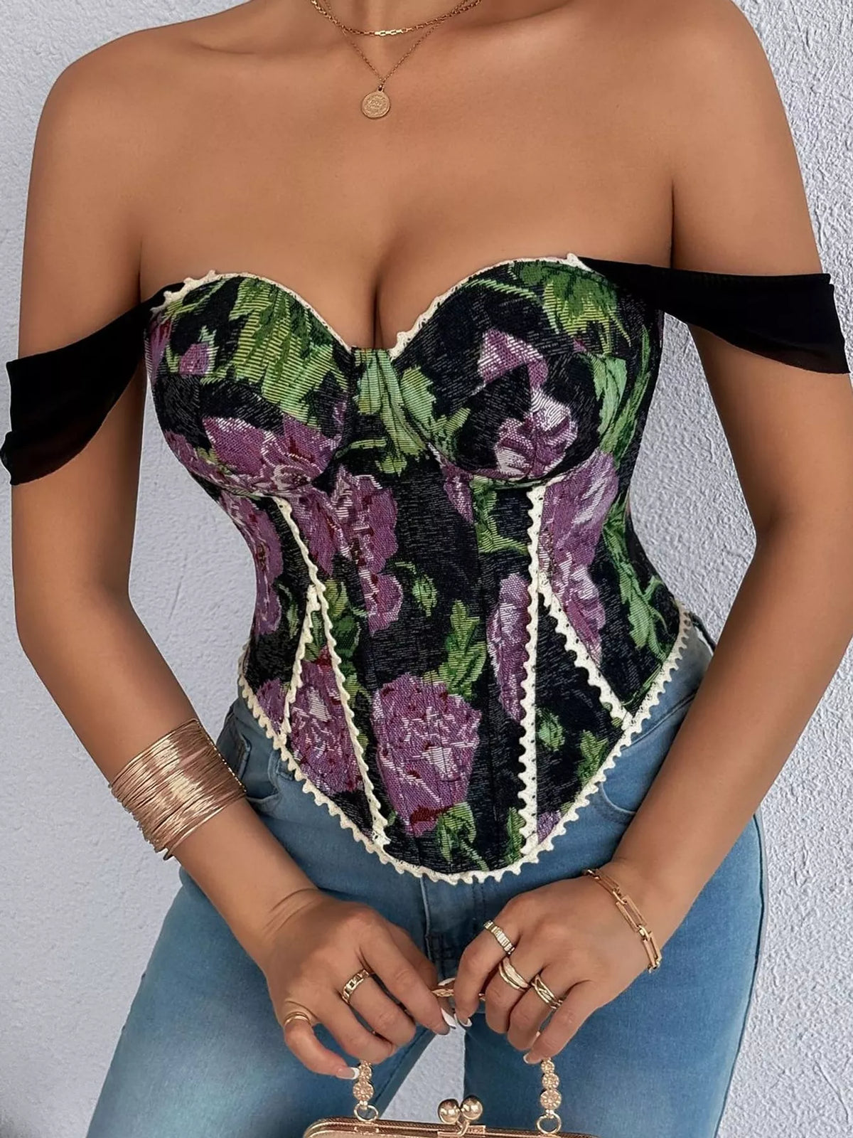 Blackish Purple lace up back printed cami
