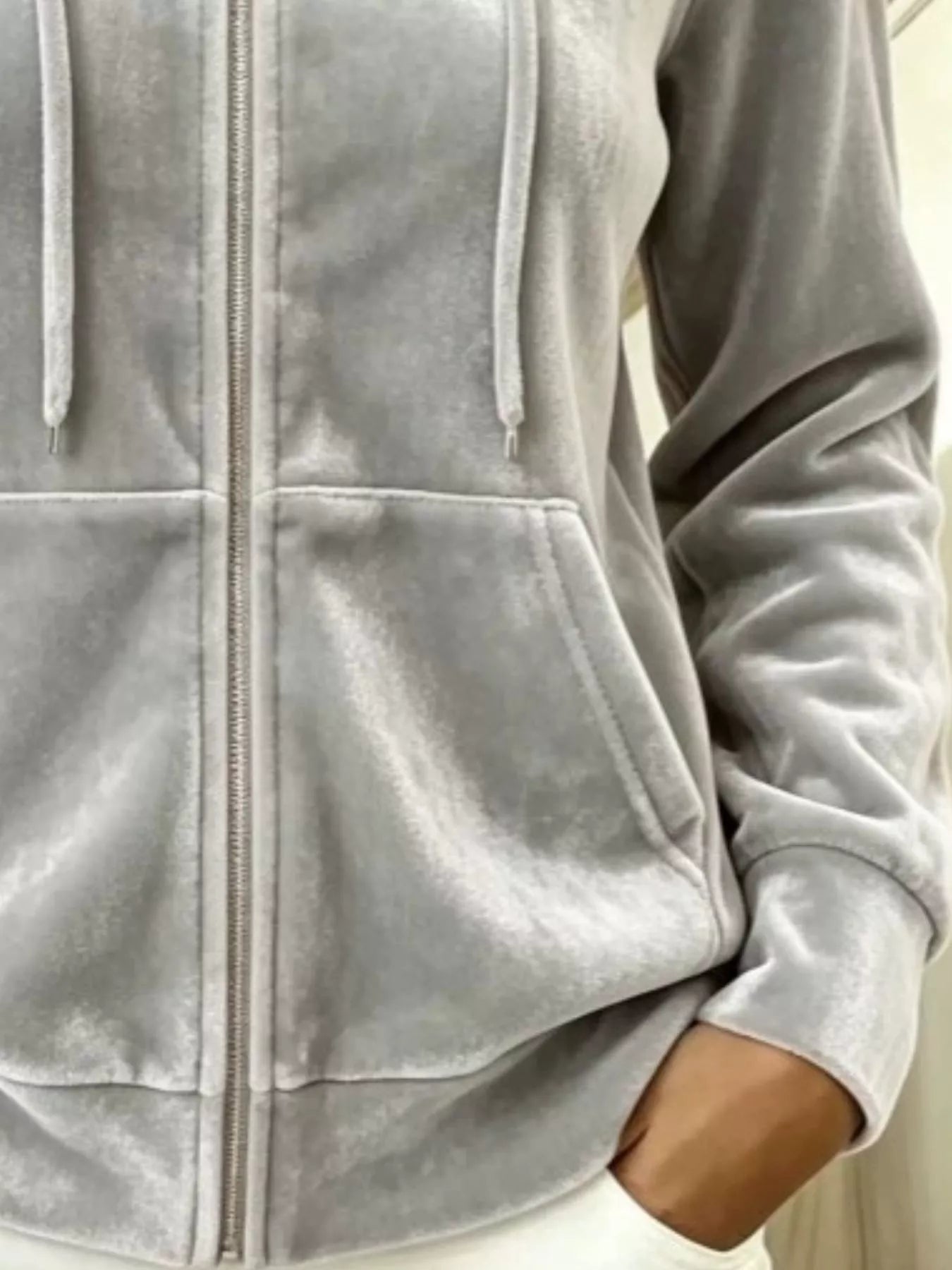 Trendsi Full Size Velvet Zip-Up Hoodie with Drawstring Plus Size -
