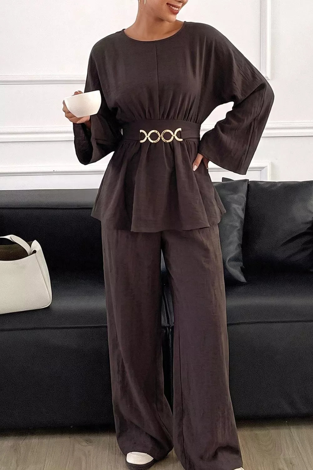 Chain-waist top and pants set