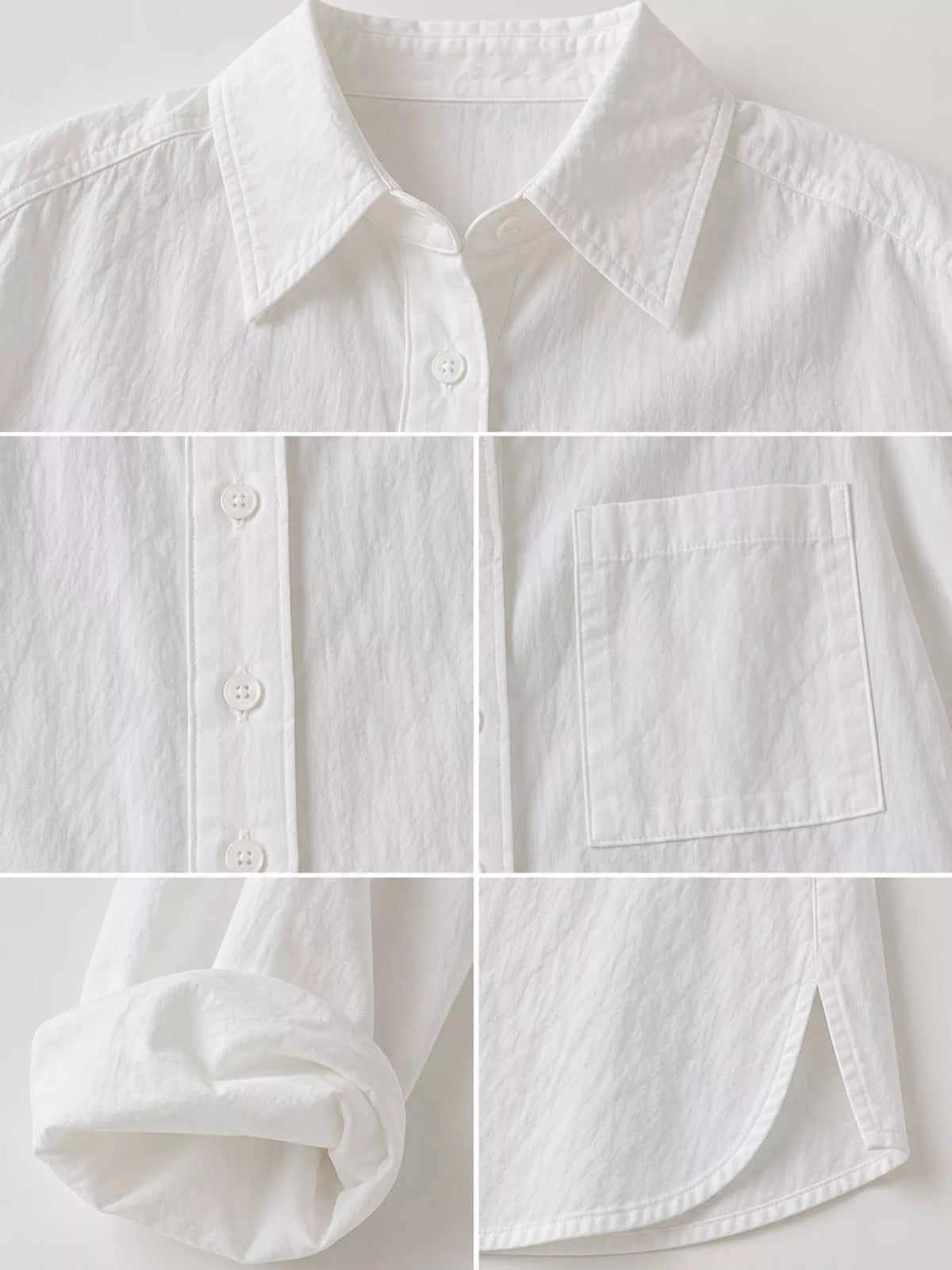 White button down long sleeve shirt, detail view