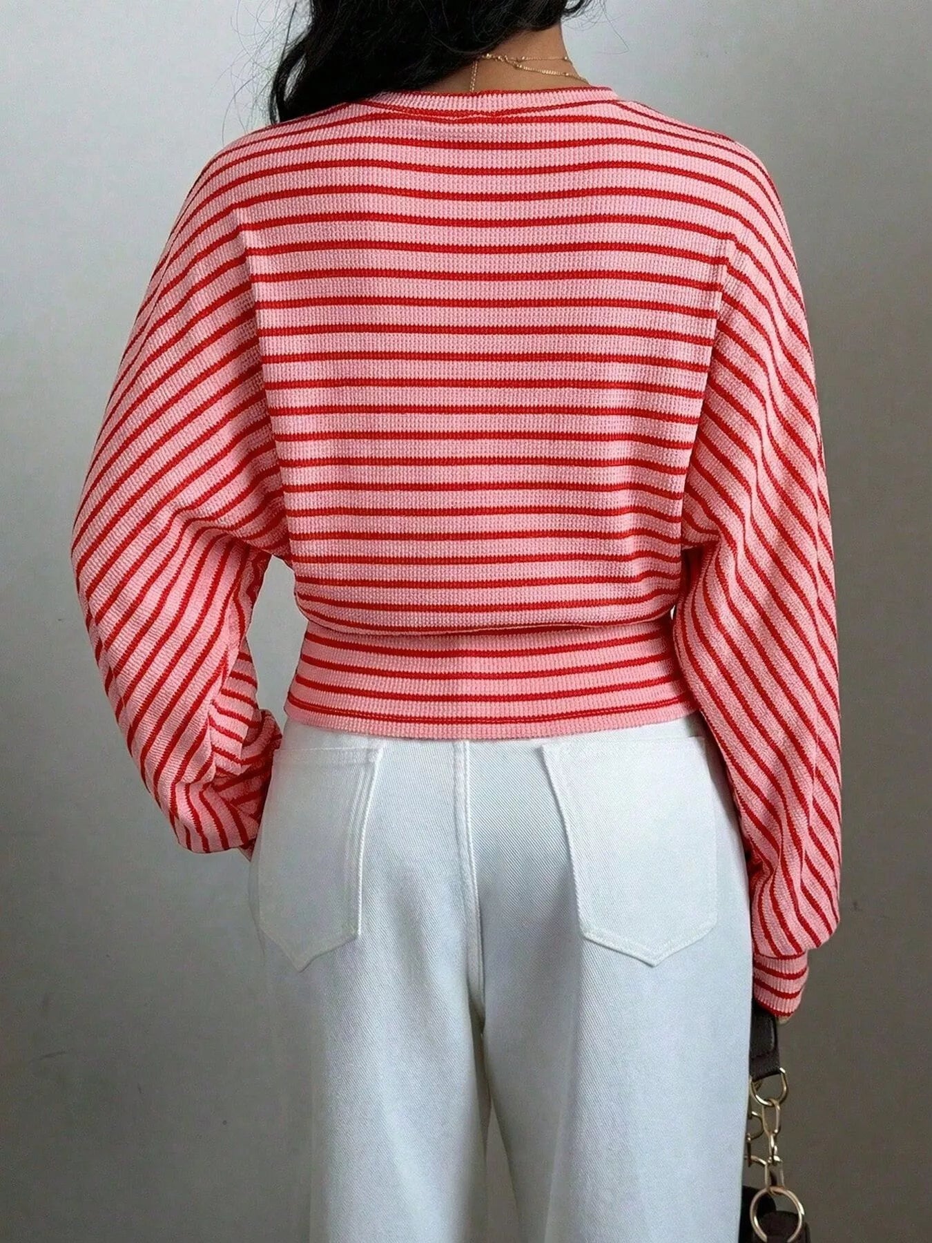 Trendsi Casual Striped Batwing Sleeve T-Shirt -