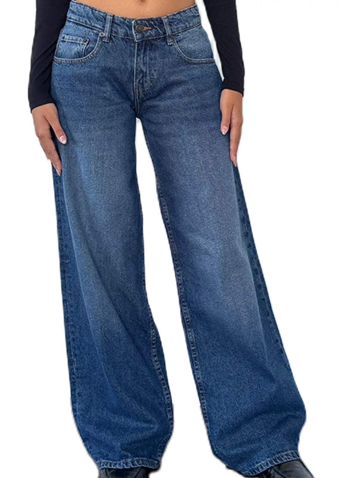 Wide-Leg Vintage Wash Jeans in blue, front view