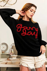 Trendsi BiBi Game Day Metallic Letter Sweater -