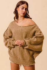 Trendsi SO ME Loose Fit Exposed Seam Slouchy Boucle Sweater -
