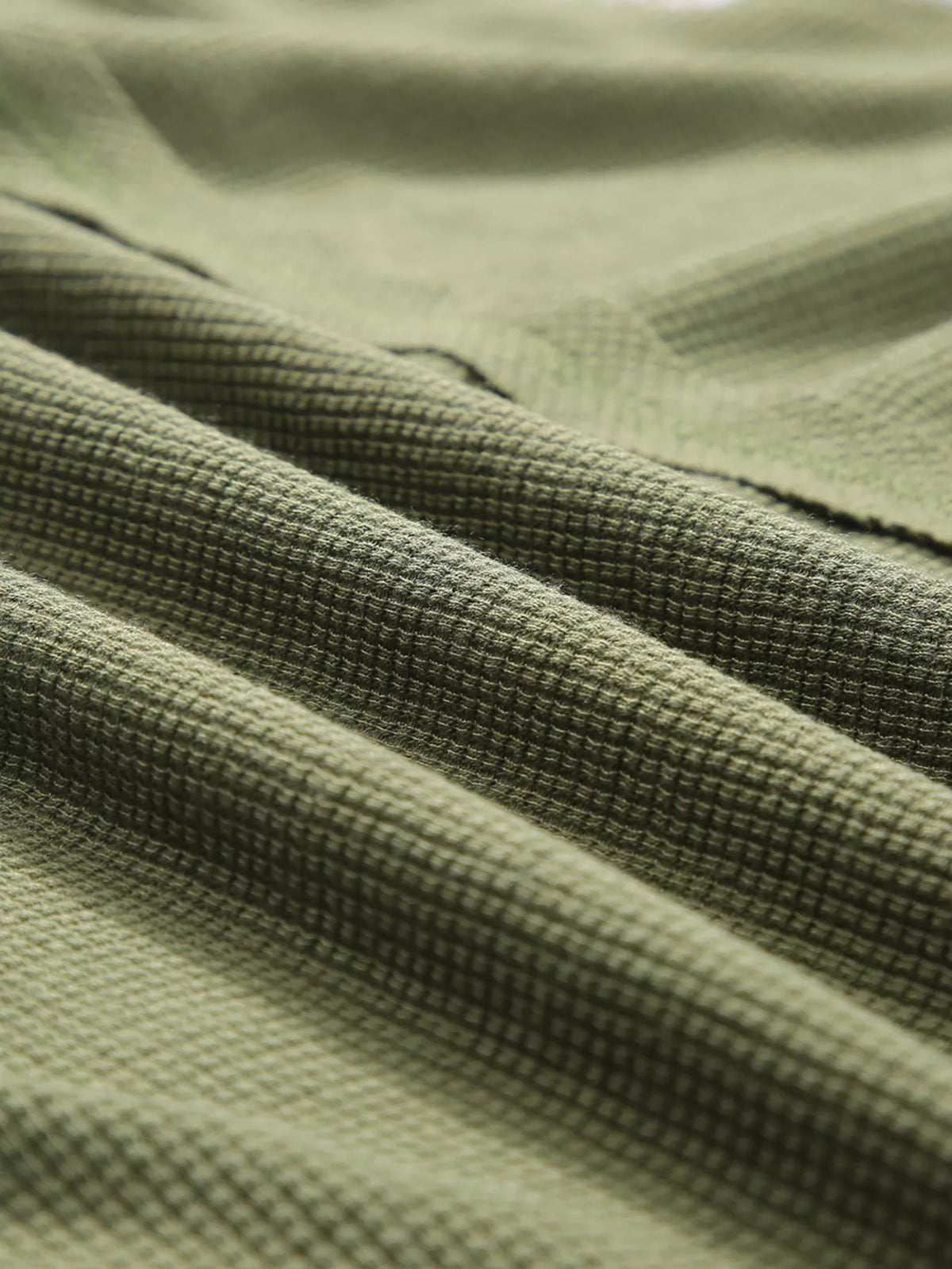 Plaid-patch top, waffle texture close up